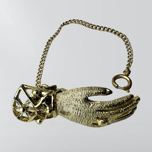 Vintage 50s Gold Tone Metal Hand Shaped Glove & Scarf Purse Clip - Picture 4 of 6